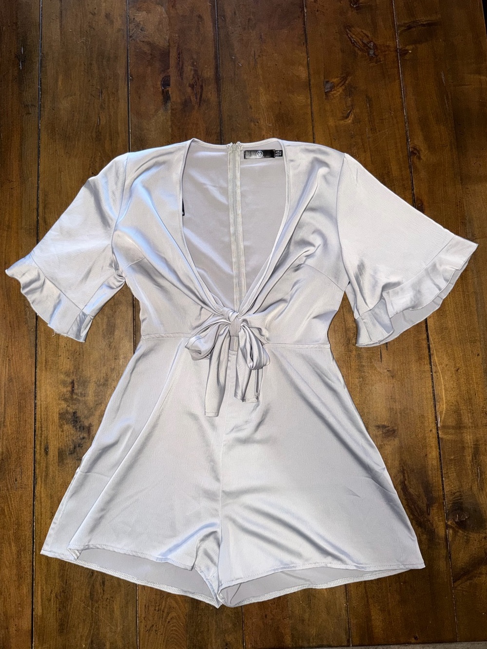 Missguided Silver Satin Deep V Neck Romper